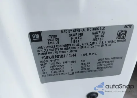 2011 Chevrolet Traverse Ltz из США, поврежденный, VIN 1GNKVLED1BJ114844